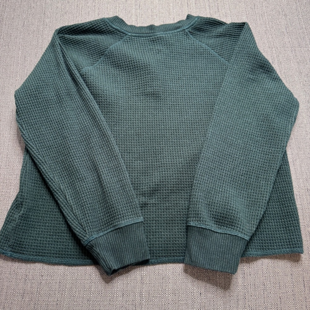 Old Navy Womens Cropped Green Waffle Knit Henley Long Sleeve Shirt Large - Picture 7 of 8